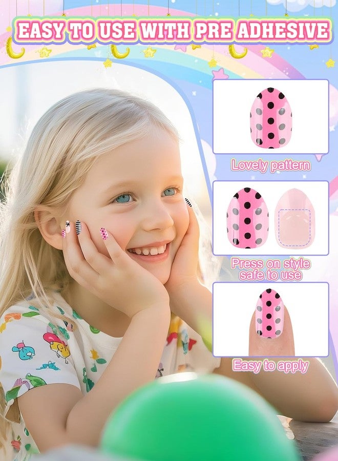 EBANKU 72 Pieces Press on Nails for Kids, EBANKU 3 Pack Kid Fake Nail Kit Purple Flower Black Streak Press on Nails for Girls 7-12 Years with Jelly Nail Adhesives - Image 2